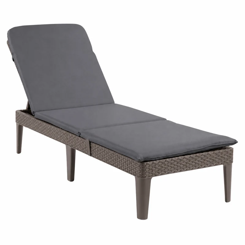 Sdraio da giardino regolabile Jaipur Sun Lounger marrone + cuscino per sdraio Jaipur, colore grigio scuro, tessuto S-500, dimensioni 190x60 cm
