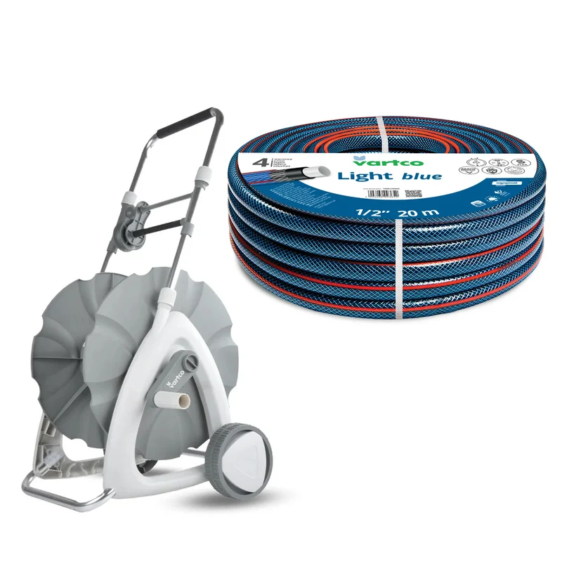 Carrello per tubo da giardino da 1/2" 45 m + Tubo da giardino Vartco Light Blue da 1/2" 20 m Agaplast