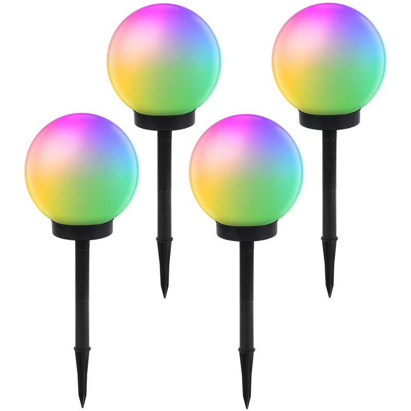 GreenBlue lampada solare, a stelo, da giardino, sfera 25x25x58cm, LED RGB, GB165, 4 pezzi