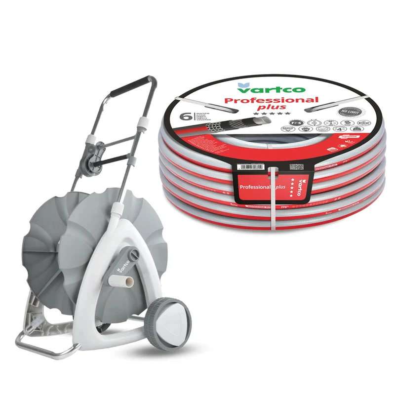 Carrello per tubo da giardino da 1/2" 45 m + Tubo da giardino Vartco Professional Plus da 1/2" 30 m Agaplast