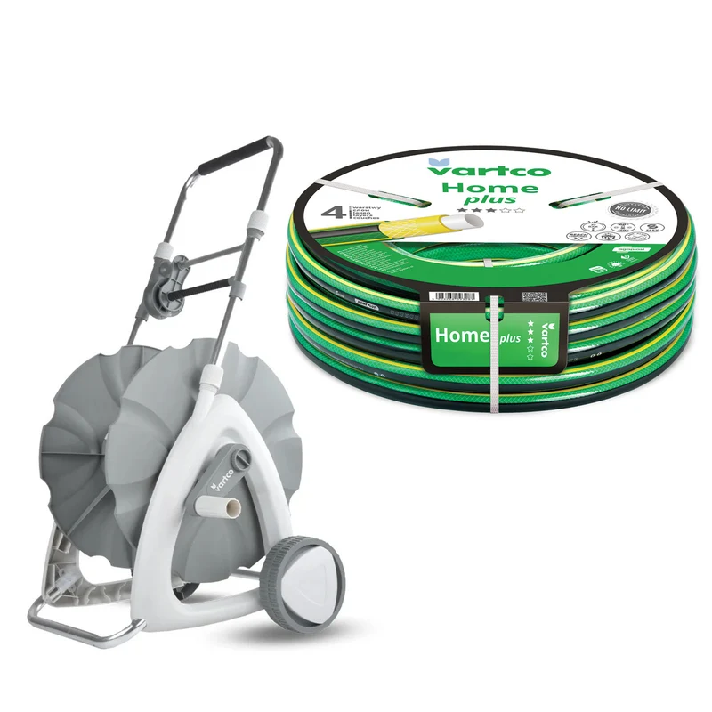 Carrello per tubo da giardino da 1/2" 45 m + Tubo da giardino Vartco Home Plus da 1/2" 30 m Agaplast