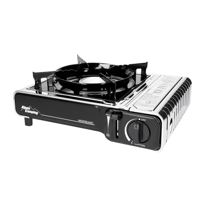 Alpen Camping MONT BLANC Fornello da campeggio, potenza: 2,2 kW, consumo di gas 160g/h, accensione piezoelettrica,