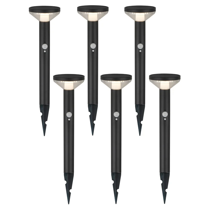 Luce LED solare Maclean, con sensore, 3 modalità, plug-in, Li-ion 18650, IP44, 3,7V, 1200 mAh, nero, MCE465 B, 6 pezzi