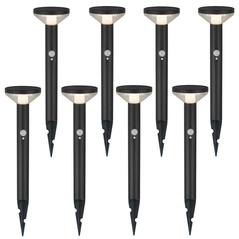 Luce LED solare Maclean, con sensore, 3 modalità, plug-in, Li-ion 18650, IP44, 3,7V, 1200 mAh, nero, MCE465 B, 8 pezzi