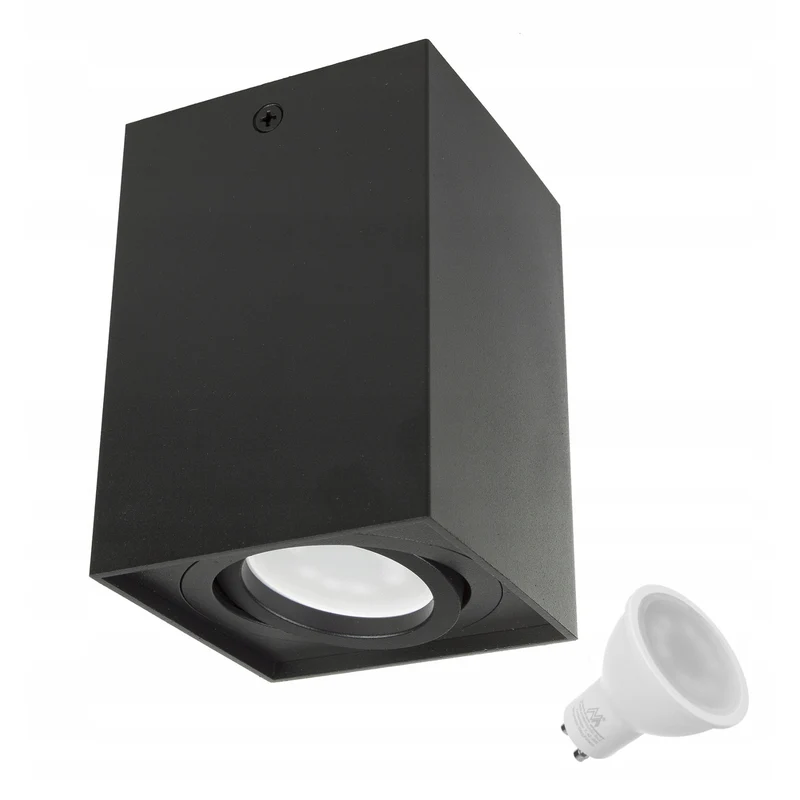 Tubo Maclean / apparecchio a superficie, faretto, alogeno, quadrato, alluminio, lampadina 5W GU10, 80x80x115mm, colore nero, MCE426 B +