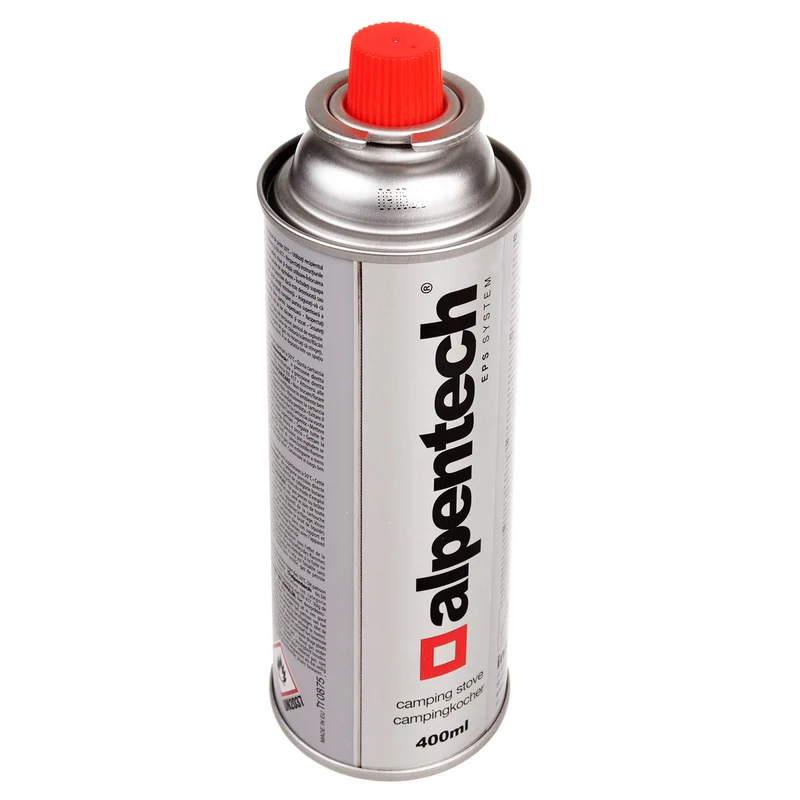 Cartuccia di gas Alpentech 380ml, certificazione: Pi 0875, conforme a EN521, butano, campo di funzionamento da -10°C a + 40°C, IK300