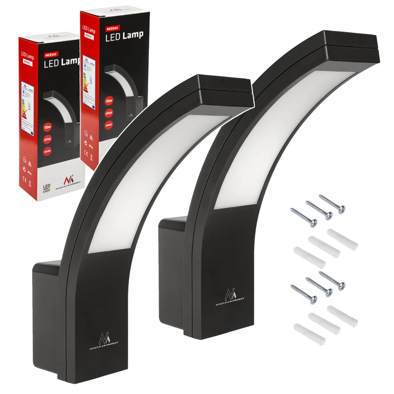 Lampada da facciata a LED Maclean, 800 lm, IP54, 10 W, luce bianca naturale (4000 K), colore nero, MCE343 B, 2 pezzi