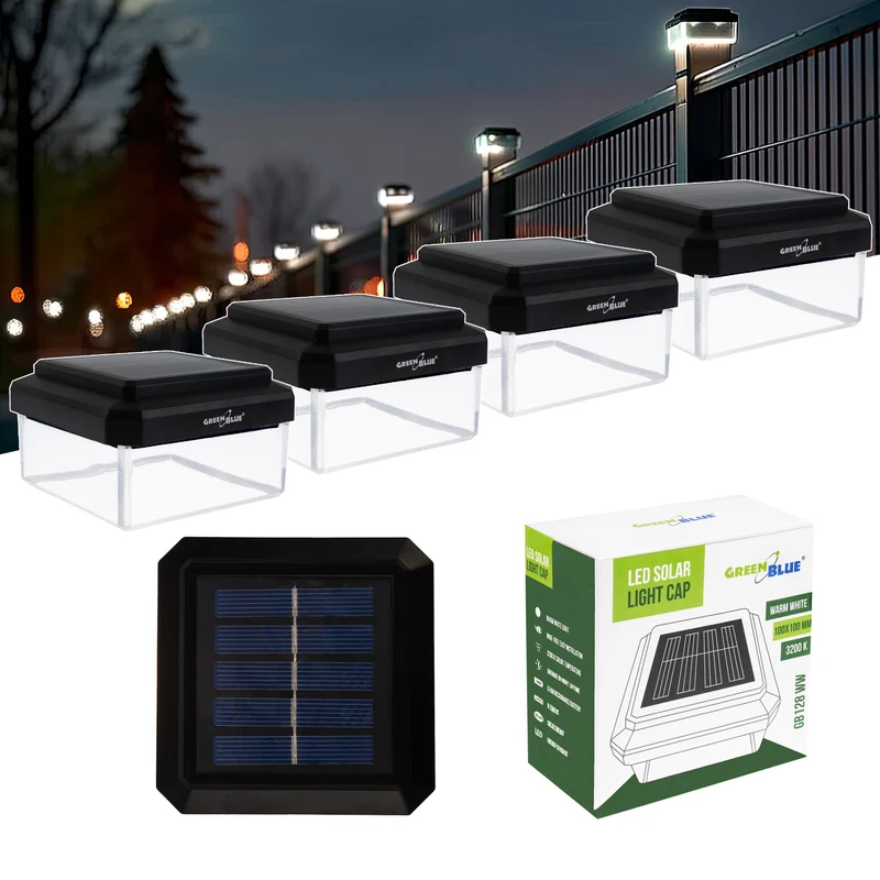 Lampada solare a LED da palo GreenBlue, 100x100 mm, tettuccio a busta, 3200 K, GB128 WW, 4 pezzi