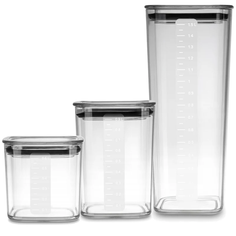 Contenitori da cucina Practic per alimenti sfusi, capacità 0,6 l, 0,9 l, 1,5 l, coperchi con guarnizione,