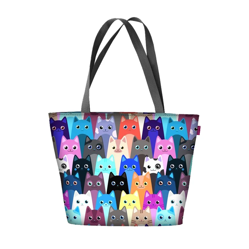 Borsa a tracolla Bertoni, cerniera, resistente alle intemperie, stampa durevole, motivo Meow