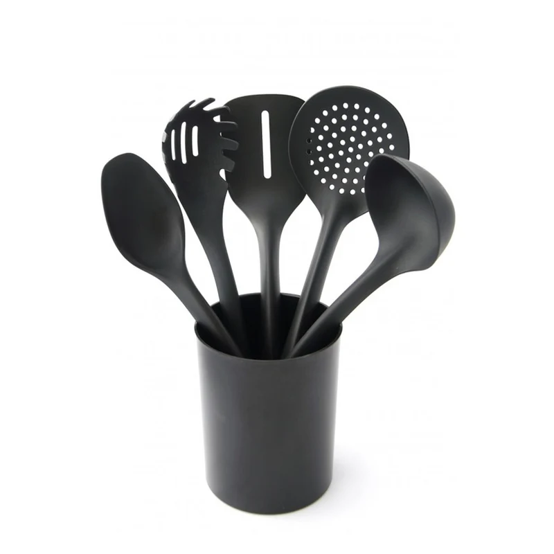 Set di 5 utensili da cucina + contenitore da 15 cm nero Practic Handy