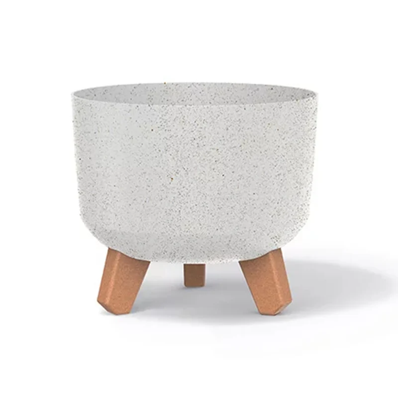 Prosperplast Gracia ECO Vaso in legno con gambe rimovibili incl. inserto per uso interno ed esterno Vaso in materiale contenente fino al 33% di legno (bianco ECO, ⌀ 200mm)