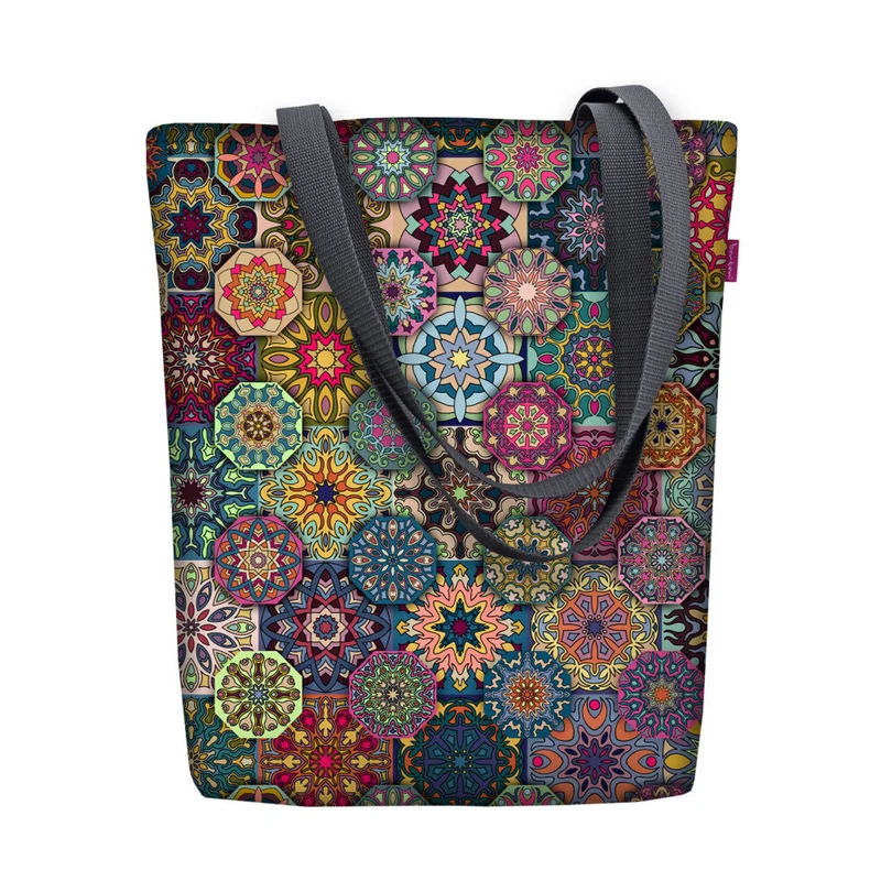 Borsa a tracolla in tela, chiusura lampo, dimensioni 36x40 cm, motivo stampato Valencia