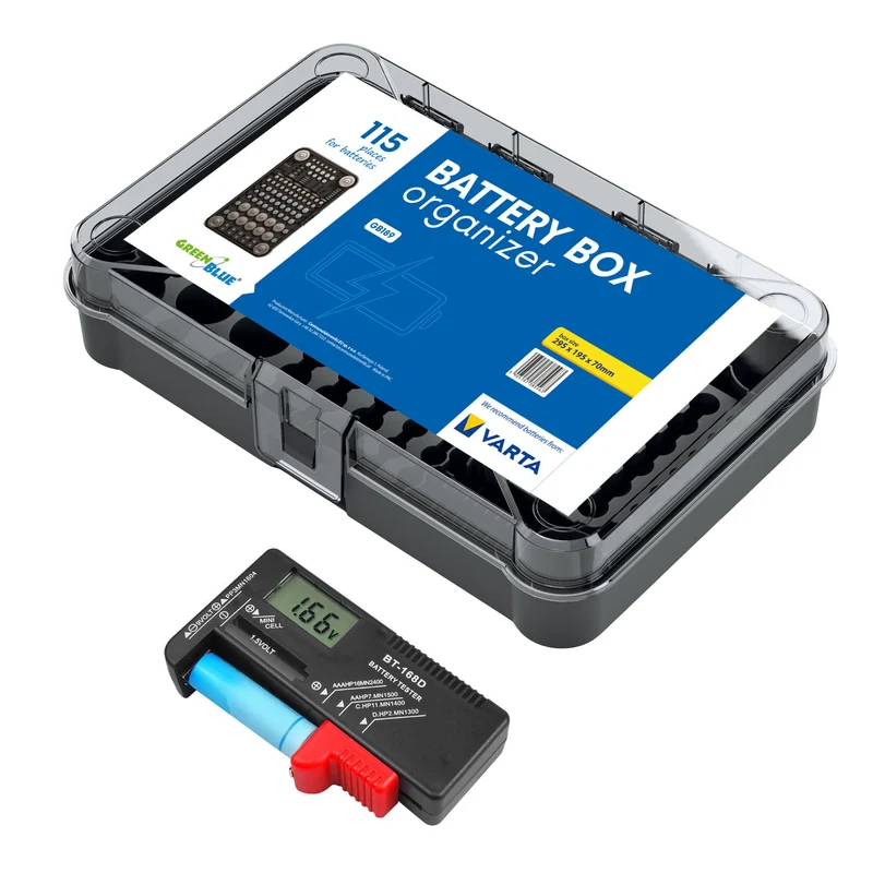 Portabatterie GreenBlue GB189 + tester digitale per batterie e ricaricabili Lamex