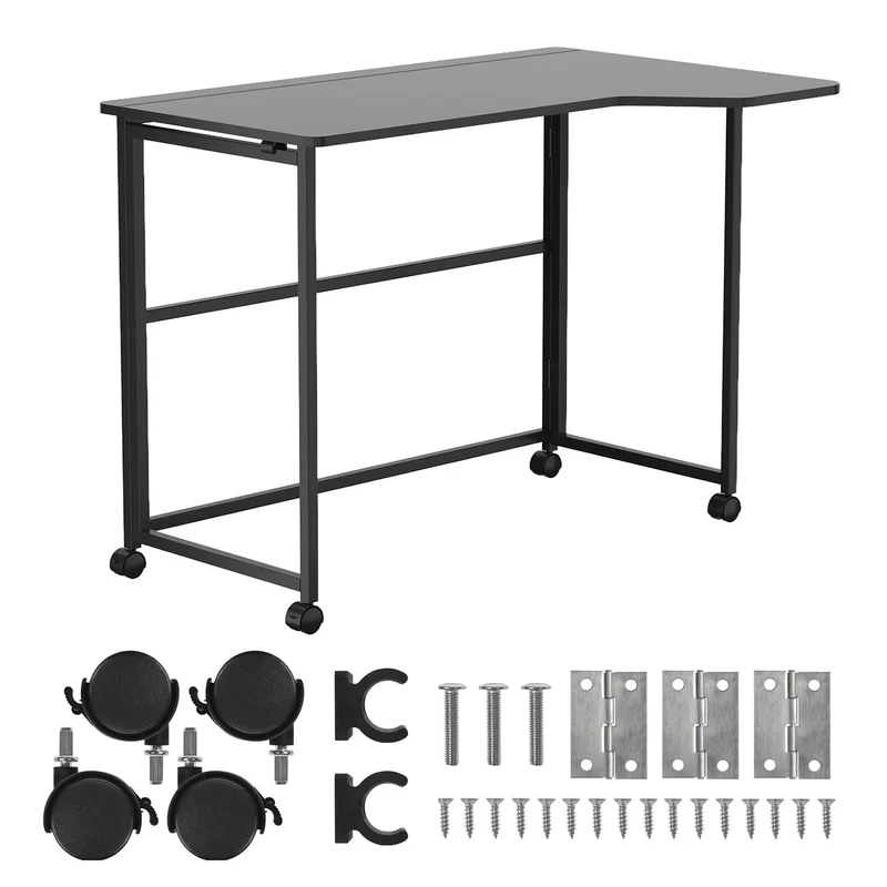Scrivania pieghevole Maclean, nera, mobile, 100x65 cm, max. 50 kg, angolare, a forma di L, MC-1250 L/B