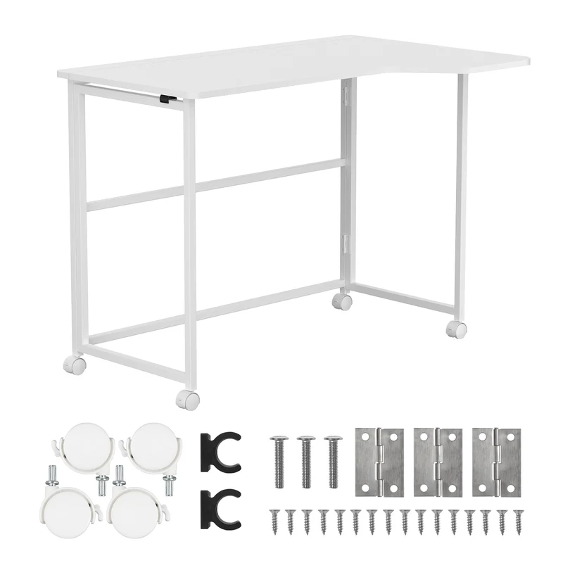 Scrivania pieghevole Maclean, bianca, mobile, 100x65 cm, max. 50 kg, angolare, a forma di L, MC-1250 L/W
