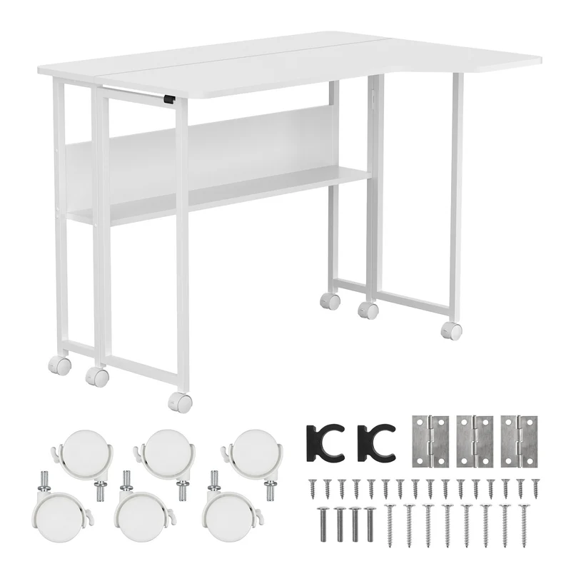Scrivania/tavolino pieghevole Maclean, bianco, mobile, 100x73 cm, max. 50 kg, angolare, a forma di L, MC-126 L/W