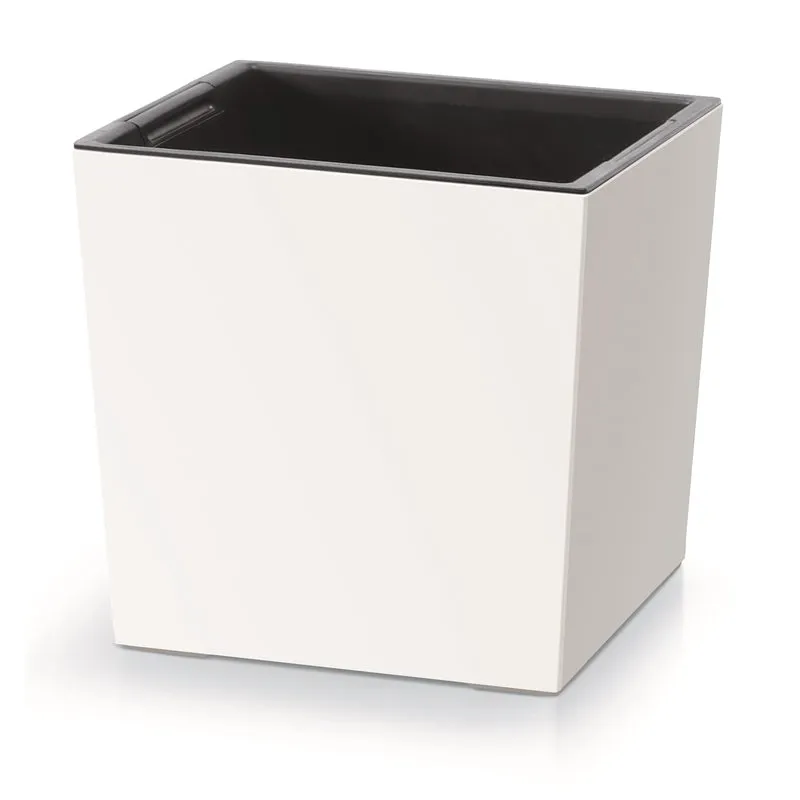 Prosperplast 2in1 Vaso da fiori con fioriera interna Vaso per erbe in plastica quadrato 24 cm x 24 cm x 23,5 cm (Bianco)