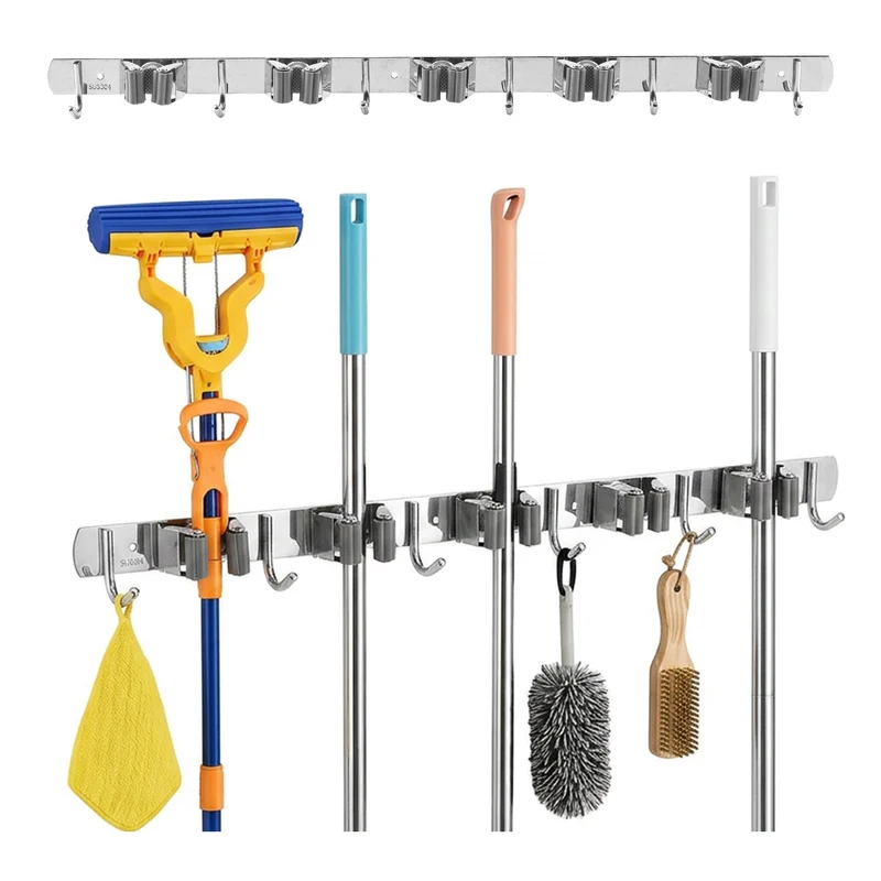 Organizer da parete per attrezzi da giardino e mop Maclean, in acciaio, con ganci, carico massimo 20 kg, larghezza 60 cm, MC-185