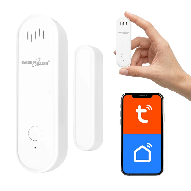 Contatto magnetico wireless / sensore di apertura WiFi GreenBlue, Android/iOS, per porte / finestre, 3,0 V CC, LR03x2, con allarme, GB478