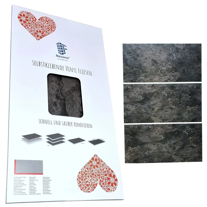 Piastrelle autoadesive per pareti e pavimenti Fliesana, set di 3, impermeabili, design in pietra naturale (ardesia)