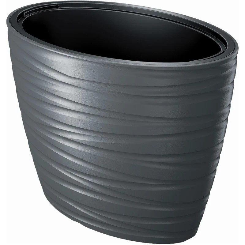 Prosperplast Maze fioriera vaso di fiori 2in1 incl. Vaso per piante resistente alle intemperie per uso interno ed esterno ovale 42,3 cm altezza plastica (antracite)