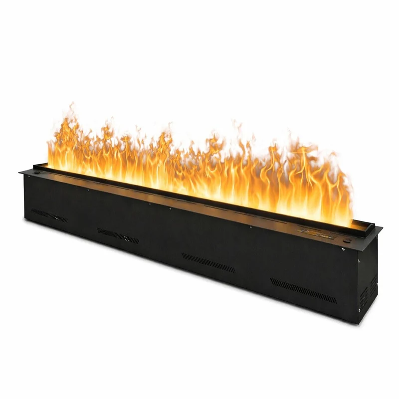 Camino Elettrico a Vapore Acqueo con Fiamme 3D con Bruciatore a Incasso 120x21,5x24 cm DFVAPO120 Pannello Digitale e Fiamme Multicolor in Acciaio e Alluminio Nero