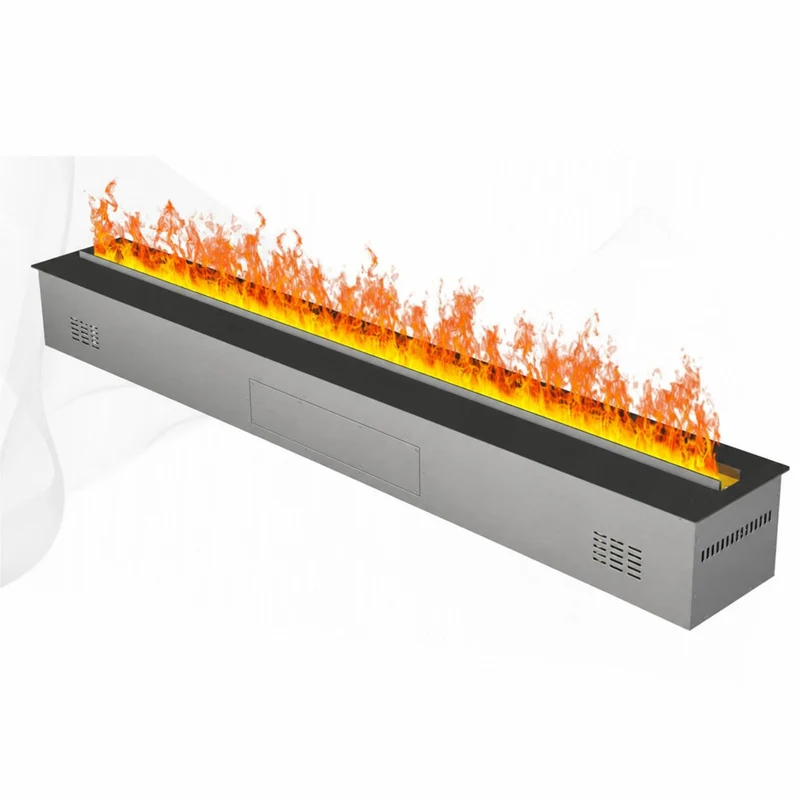 Camino Elettrico a Vapore Acqueo con Fiamme 3D con Bruciatore a Incasso 125x22,7x17,8 cm VAPOR3D125 Telecomando e APP in Acciaio e Alluminio Nero