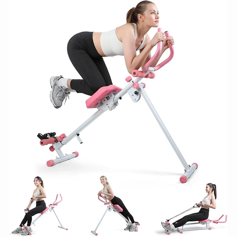 Macchina per Addominali Attrezzo Fitness Multiuso Pieghevole Vogatore in Acciaio Rosa