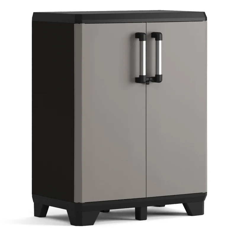 Armadio basso Keter, ripiani regolabili, struttura rinforzata, colore: grigio/nero, Pro