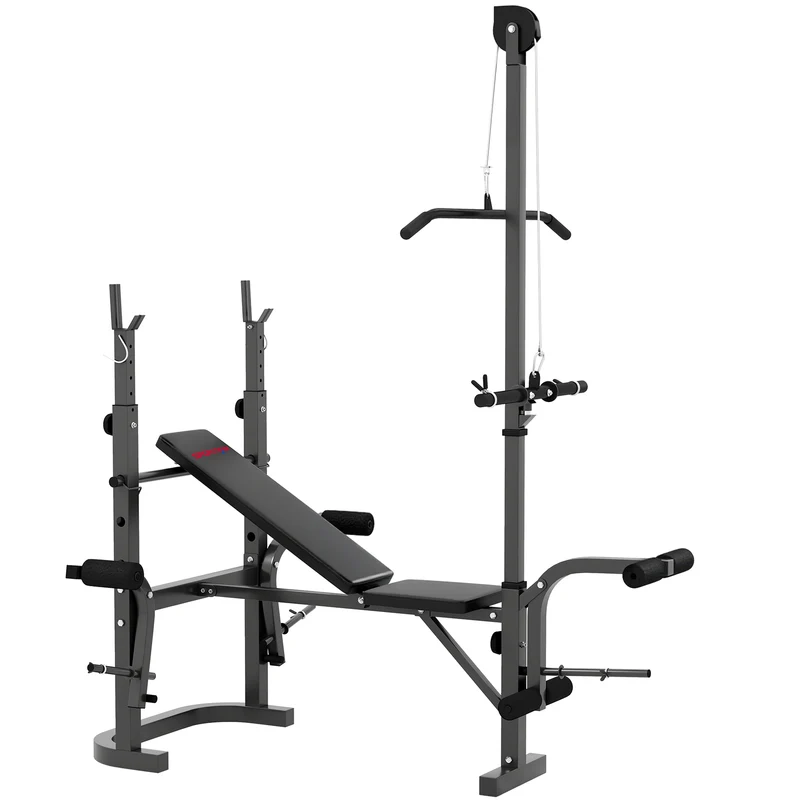 Panca Palestra Multifunzione Regolabile con Rack Bilanciere con Leg Extension Low Row Arm Curl Nero