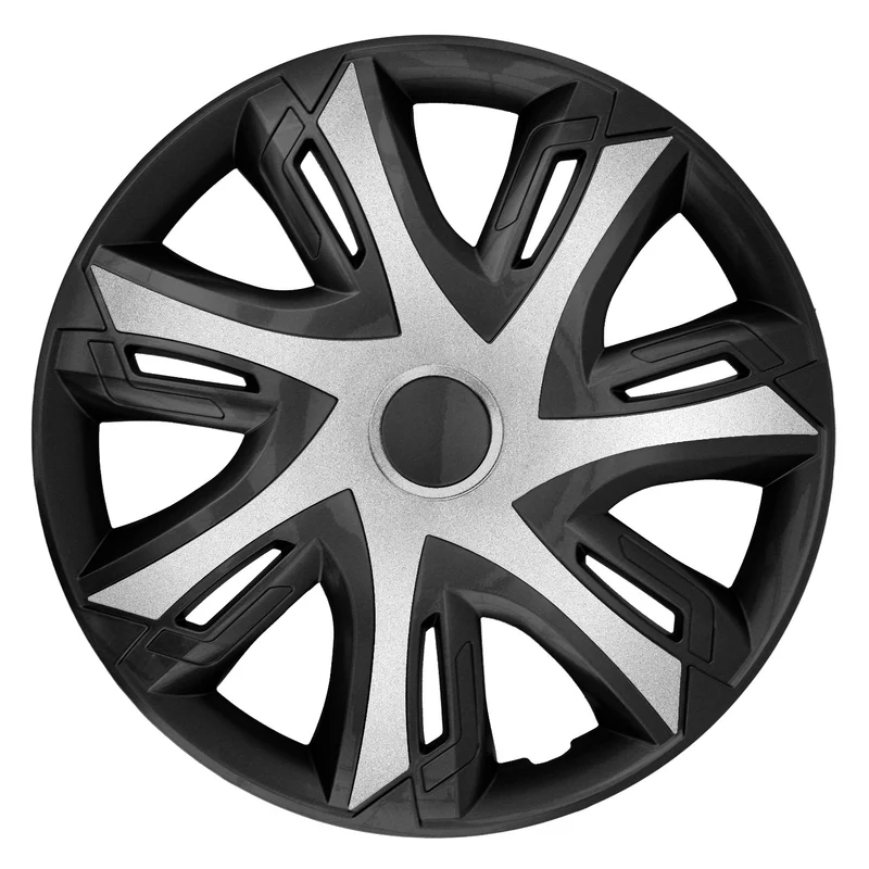 NRM N-Power Copricerchi bicolore argento / nero 14" Coprimozzi universali per cerhci in acciaio Set di 4 pezzi