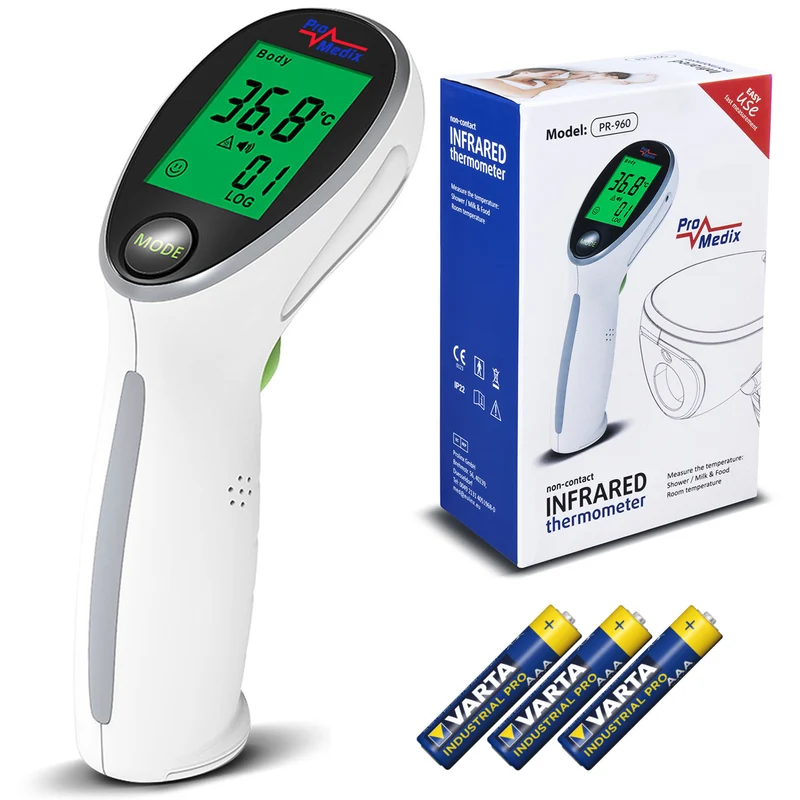 Termometro medico a infrarossi senza contatto Promedix PR-960 + 2x batterie AAA Varta Industrial