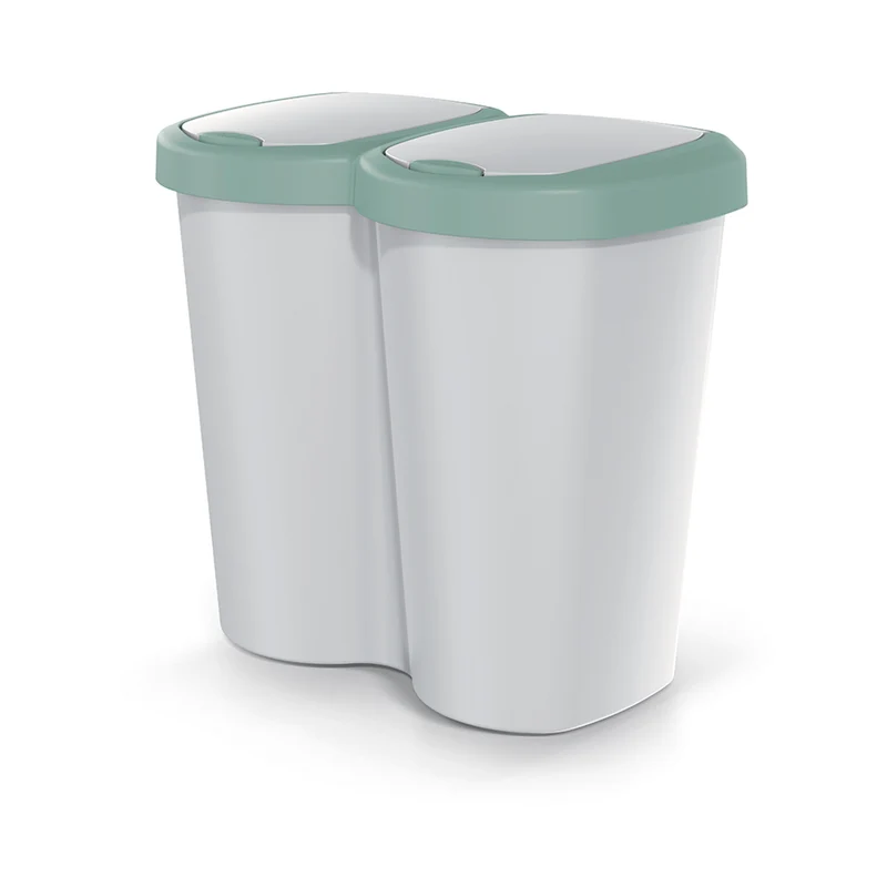 Cestino per rifiuti Compacta B Duo, verde/ashmere, capacità 40L, un vano, due coperchi, versione a parete, NDBS40-5575C_427C