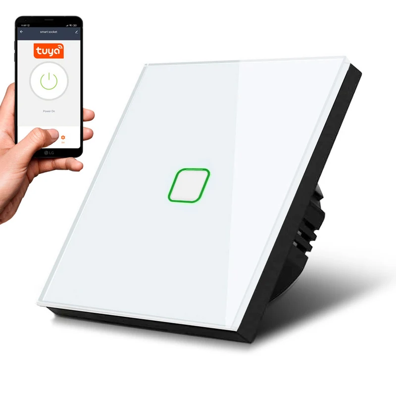 Maclean MCE716W Interruttore Touch, singolo, compatibile con SMART, Tuya APP, vetro, bianco con illuminazione a pulsante singolo quadrato, 86x86 mm