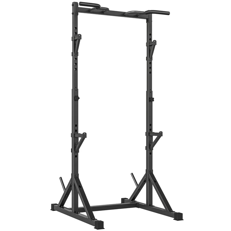 Stazione Multifunzione Squat Rack e Bilanciere 112x100x217 cm con Altezza Regolabile in Acciaio Nero