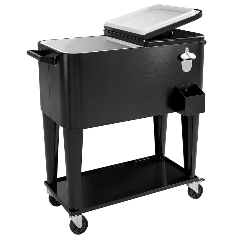 Carrello Frigo 91x39x84,5 cm Capacità 76L con Ripiano Apribottiglie e Raccoglitore Tappi in Plastica e Acciaio Nero