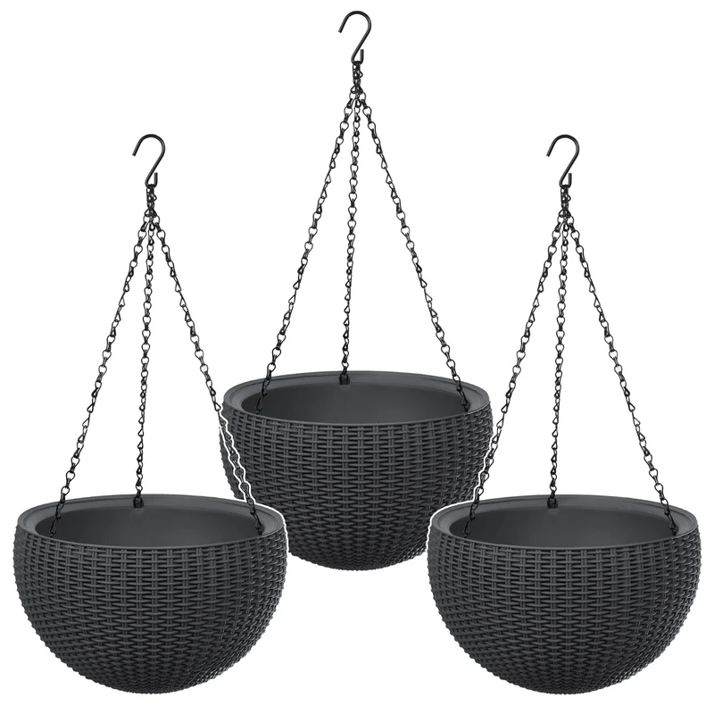 Vaso da appendere Keter Sphere Planter, colore antracite, 3 pezzi