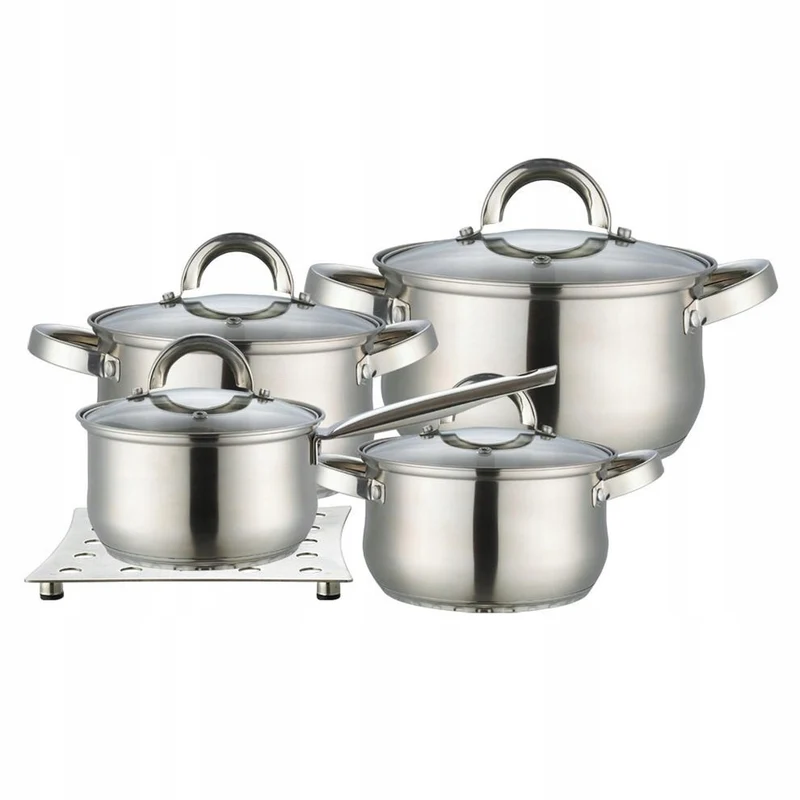 Maestro Set di pentole da 9 pezzi 1,5L, 2L, 3L, 5L, acciaio inox, lavabile in lavastoviglie, adatto a tutti i tipi di cucina, piastra, MR-2021