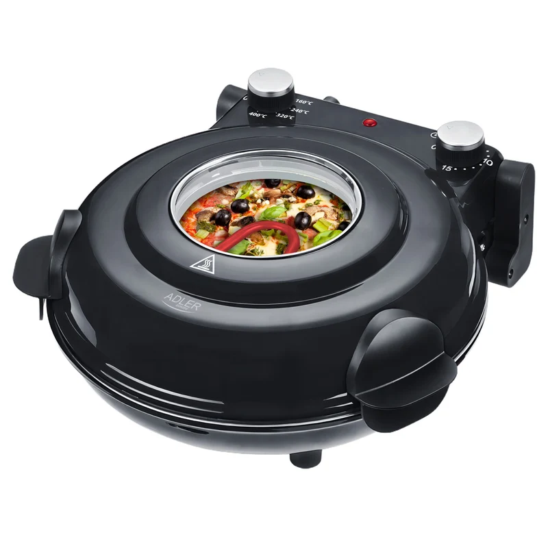 Forno per pizza Adler, regolazione della temperatura fino a 400 °C, pietra ceramica, due resistenze, AD 6314