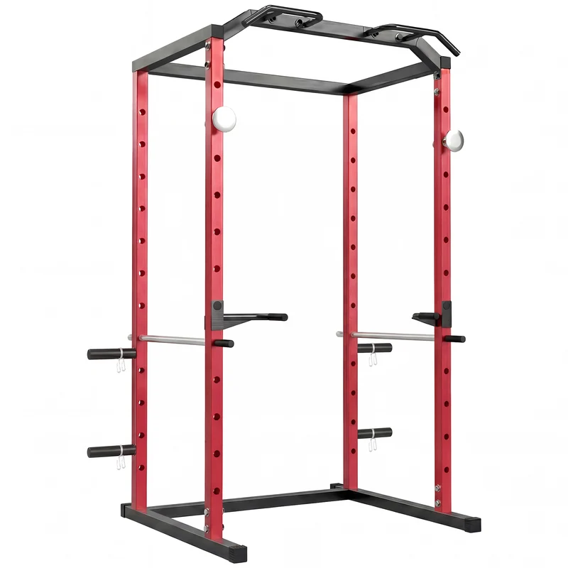 Power Cage Stazione Multifunzione 160x112x215 cm Rack Regolabile con Capacità di 460 kg in Acciaio Rosso