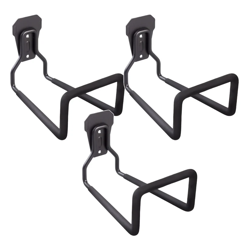 Supporto da parete per garage Maclean, per pneumatici, attrezzi da giardino, scale, tubi flessibili, biciclette, in acciaio, carico massimo 35 kg, MC-441, 3 pezzi