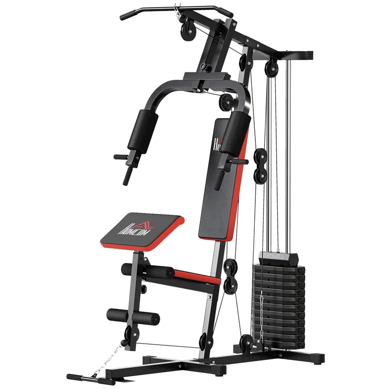 Power Tower Stazione Fitness 135x103x210cm Pesi 65kg Telaio in Acciaio Nero Rosso