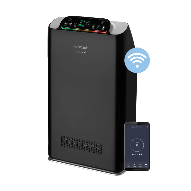 CONCEPT Purificatore d'aria Perfect Air SMART CA2000 320 m3 / h Filtrazione a 7 stadi HEPA-13 Filtro per la polvere Ionizzatore Filtro al carbonio 99,9% App mobile, nero