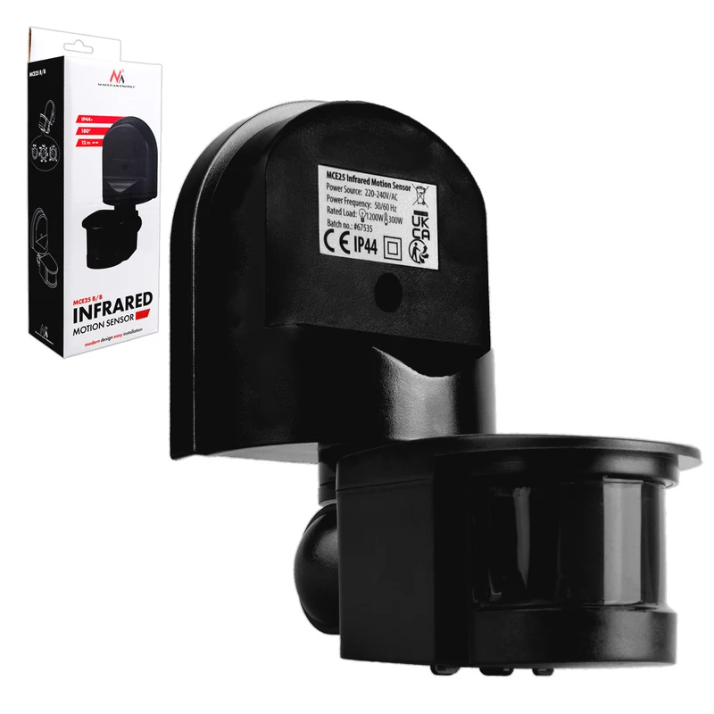 Sensore di movimento e crepuscolo da parete Maclean, 180°, max. 1200W, nero con copertura nera, MCE25 B/B