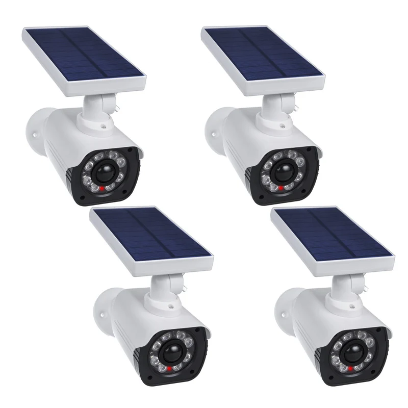 Falsa telecamera solare, LED lampeggiante, sensore di movimento, illuminazione a LED, adesivo gratuito, SOL1800S, 4 pezzi
