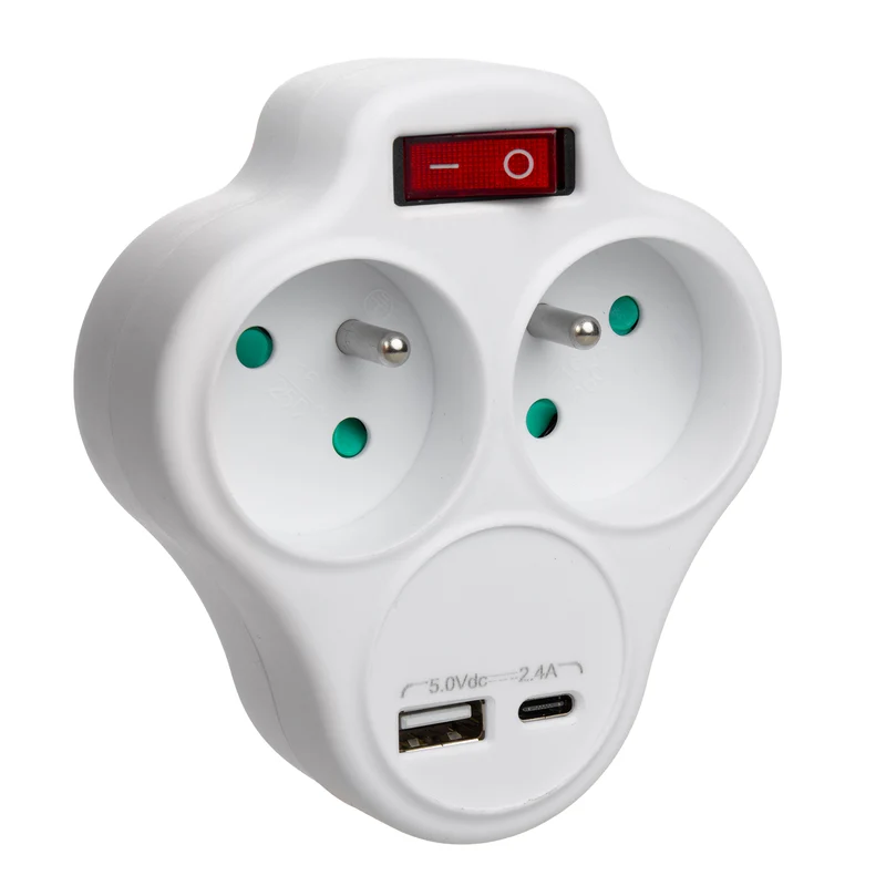 Presa elettrica Maclean, multipresa con 2 prese e USB A/C 2,4 A, tipo E, 2x16 A, MCE336 E
