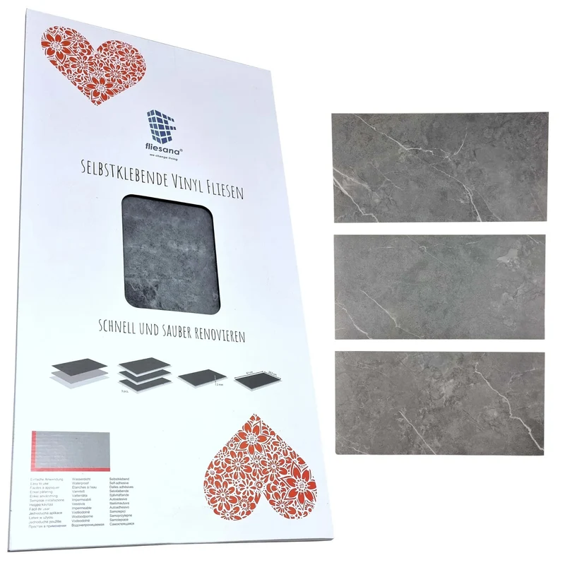 Piastrelle autoadesive per pareti e pavimenti Fliesana, set di 3, impermeabili, design in pietra naturale, colore grigio scuro
