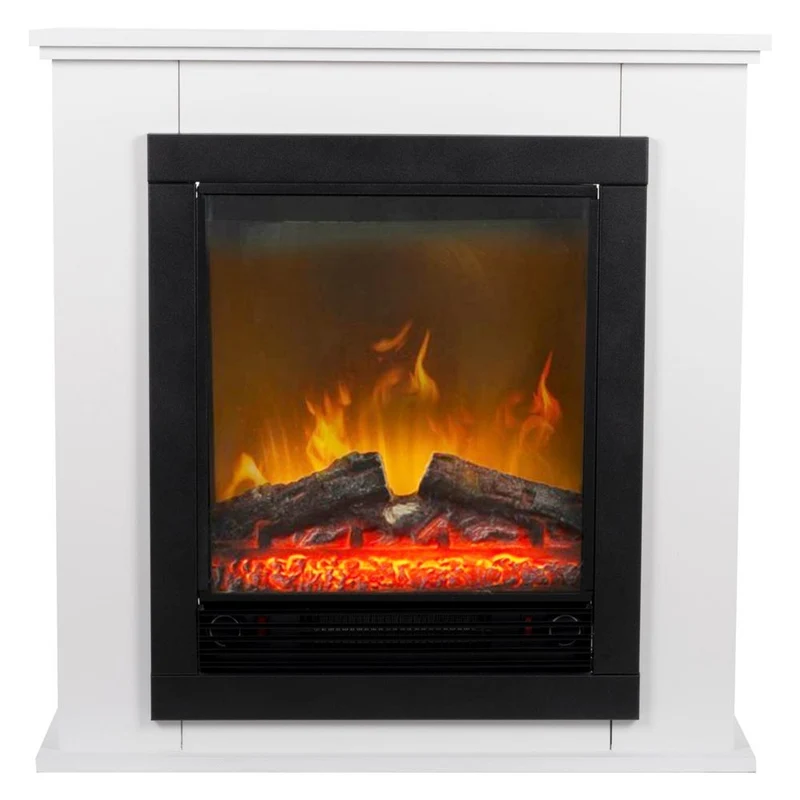 Camino Elettrico da Terra Caminetto Geneva 1800W Effetto Fuoco con Cornice Bianca