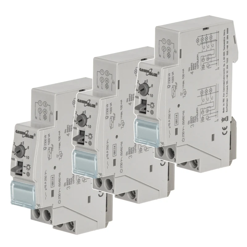 GreenBlue Illuminazione automatica per scale su guida DIN, controllo 30s-10m, max 2300 W, GB114, 3 unità